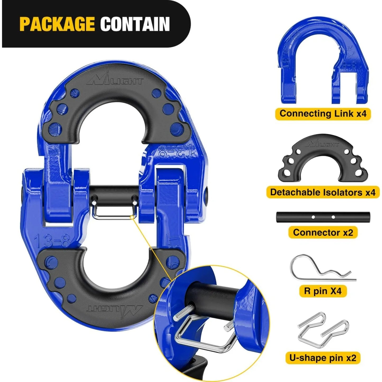 Nilight Safety Chain Connector Link 1/2" Tow Hitch Hammerlock Coupling 2 Pack Forged Steel 12000 lbs Recovery Rope Shackle Red