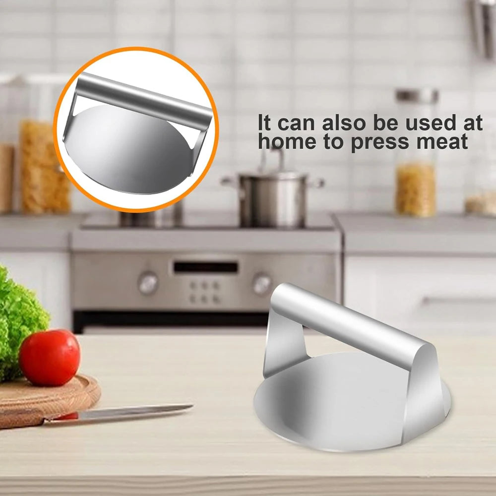 Hamburger Meat Press 430 Stainless Steel Circular Square Burger Meat Press Kitchen Tool Non-Stick Meat Press Plate
