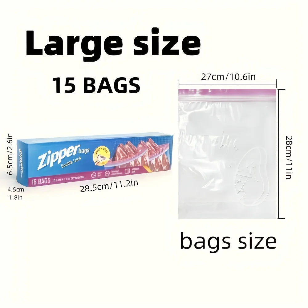 15/20/30 Double Lock Zipper Food Storage Bags - Leak Proof Thickened Reusable Freshness Bag, Suitable for Refrigerator Storage
