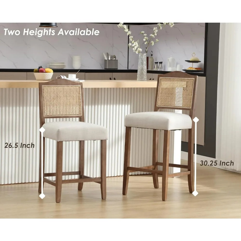 Rattan Farmhouse Bar Stools Set Of Two Upholstered