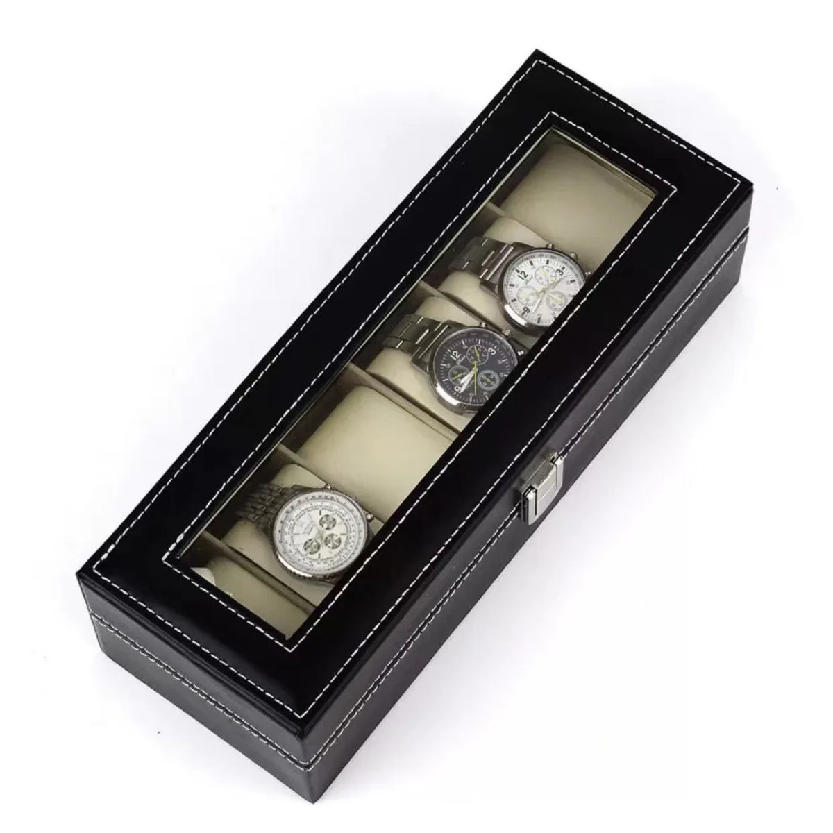 Hot Sale PU Leather Display Storage Collection Organizer Watch Box Case With Glass Top Slot Men Watch Bracket Display Box Gifts
