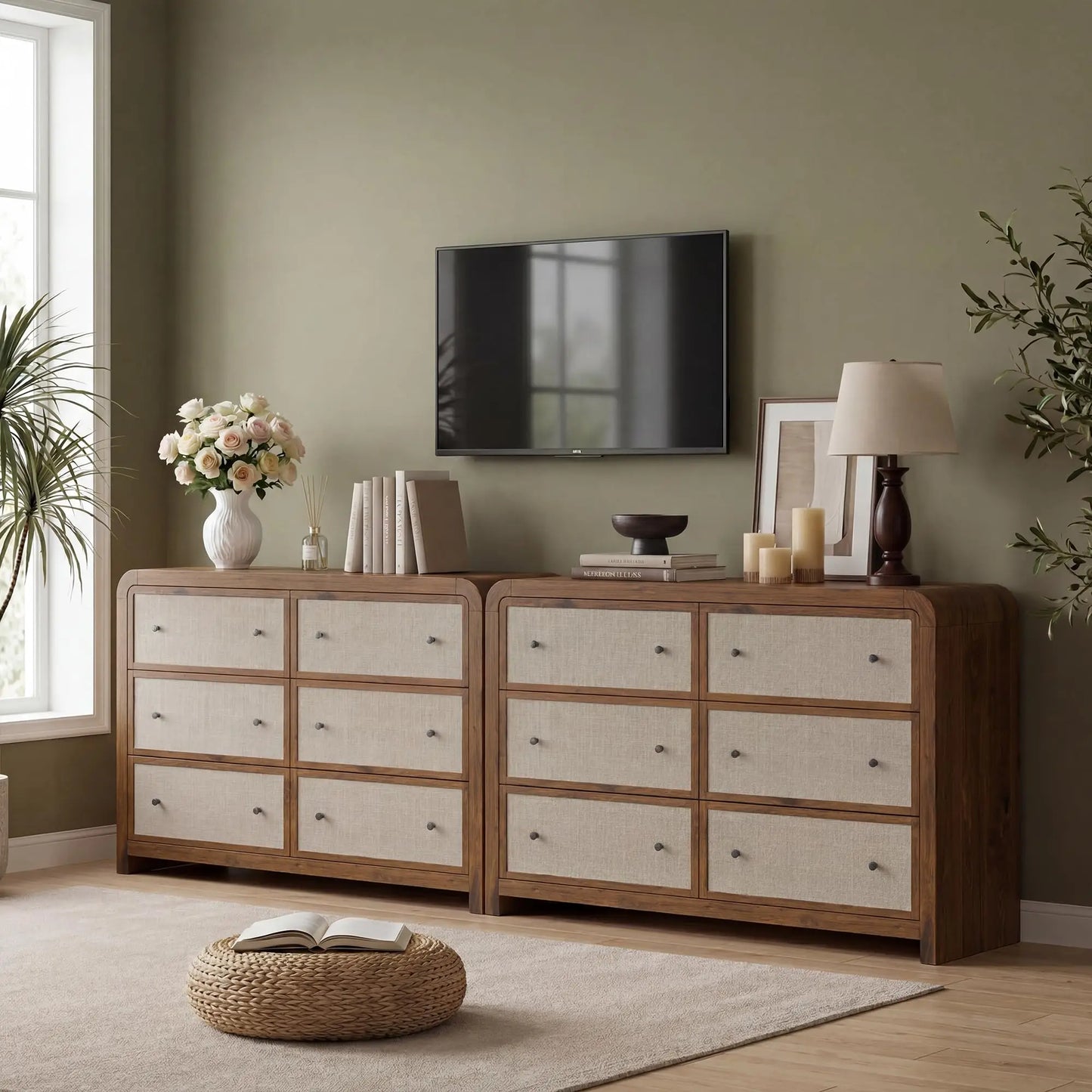 6 Drawer Dresser For Bedroom 49 Inch Wide Chest Of Drawers With Linen Drawer Modern Storage Cabinet With Rounded Corners Anti Tip Kit For Living Room Entryway Home Office