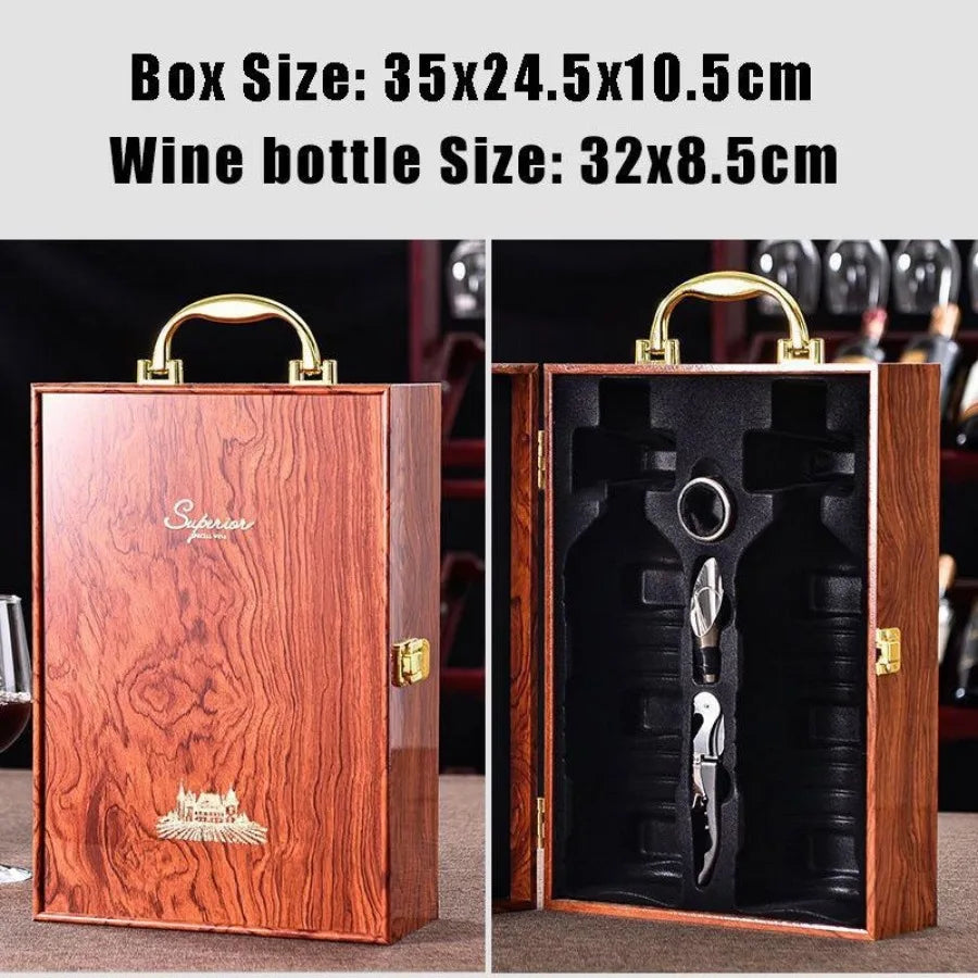 Double Leather Box Wine Bottle Box Luxury Handle Wooden Wine Box Organizer Gift Wood Wine Holder for Red Wine Champagne