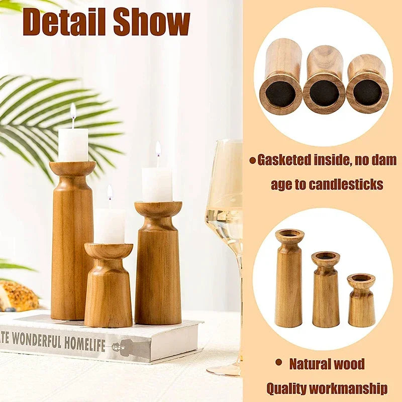 Natural Wooden Candlestick Holders Retro Wedding Table Decor