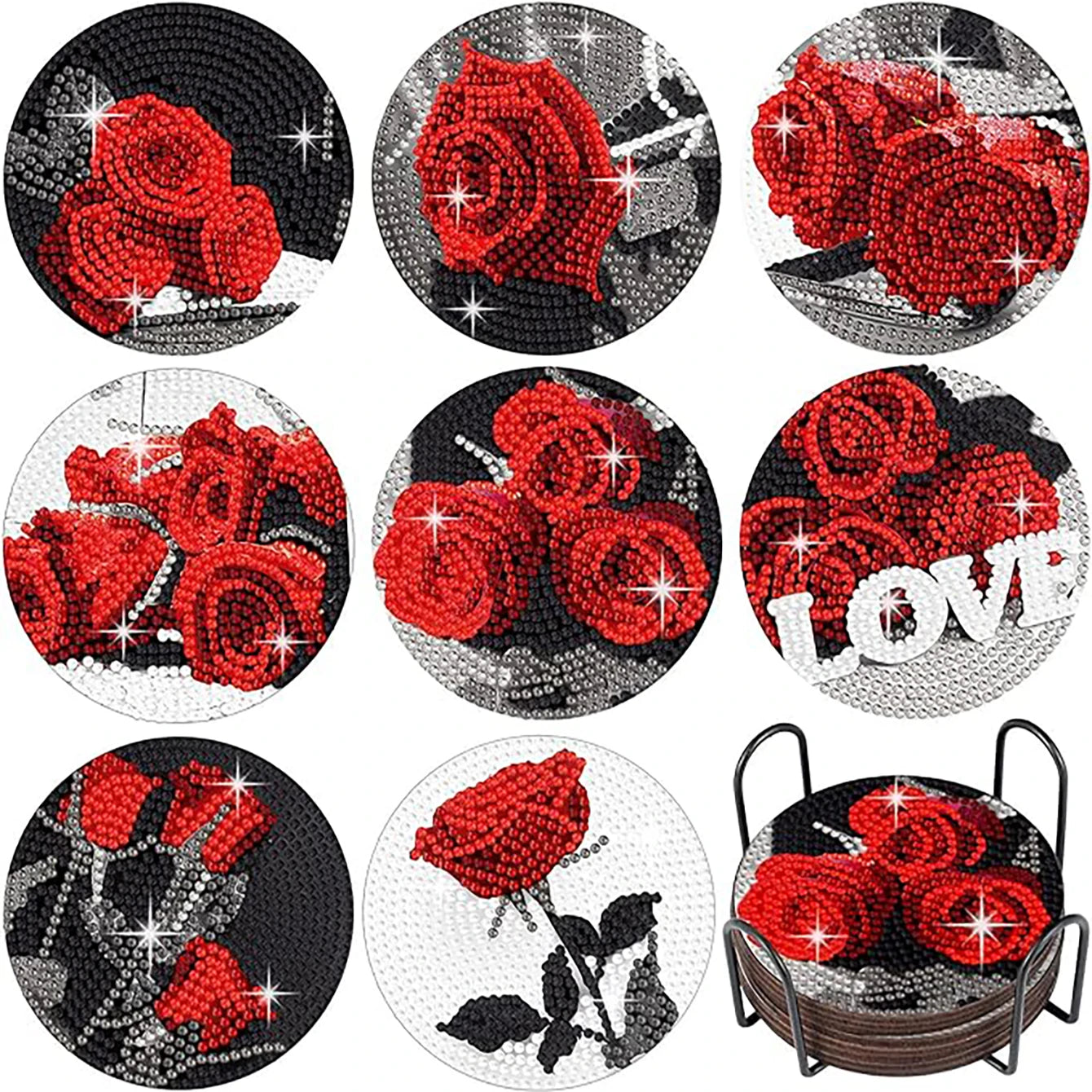 8 pieces/set animal horse pattern diamond painted coaster set with holder DIY coaster beginner coaster, craft supplies gift