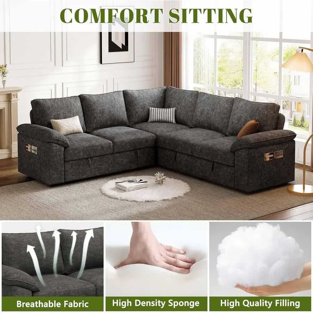 85 Inch ular Sectional Soa with Pull Out Bed,L Shaped 5 Seat Sectional Sleeper Soa with Storage,Sectional Couches or Living Room