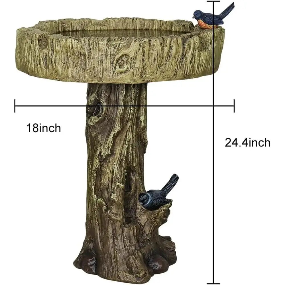 SunJet 24.4 Inch Heigh Wood-Concrete Bird Bath with Decorative aux Bird – birdbath Rustic & Long-Lasting Design, Enhances Garden
