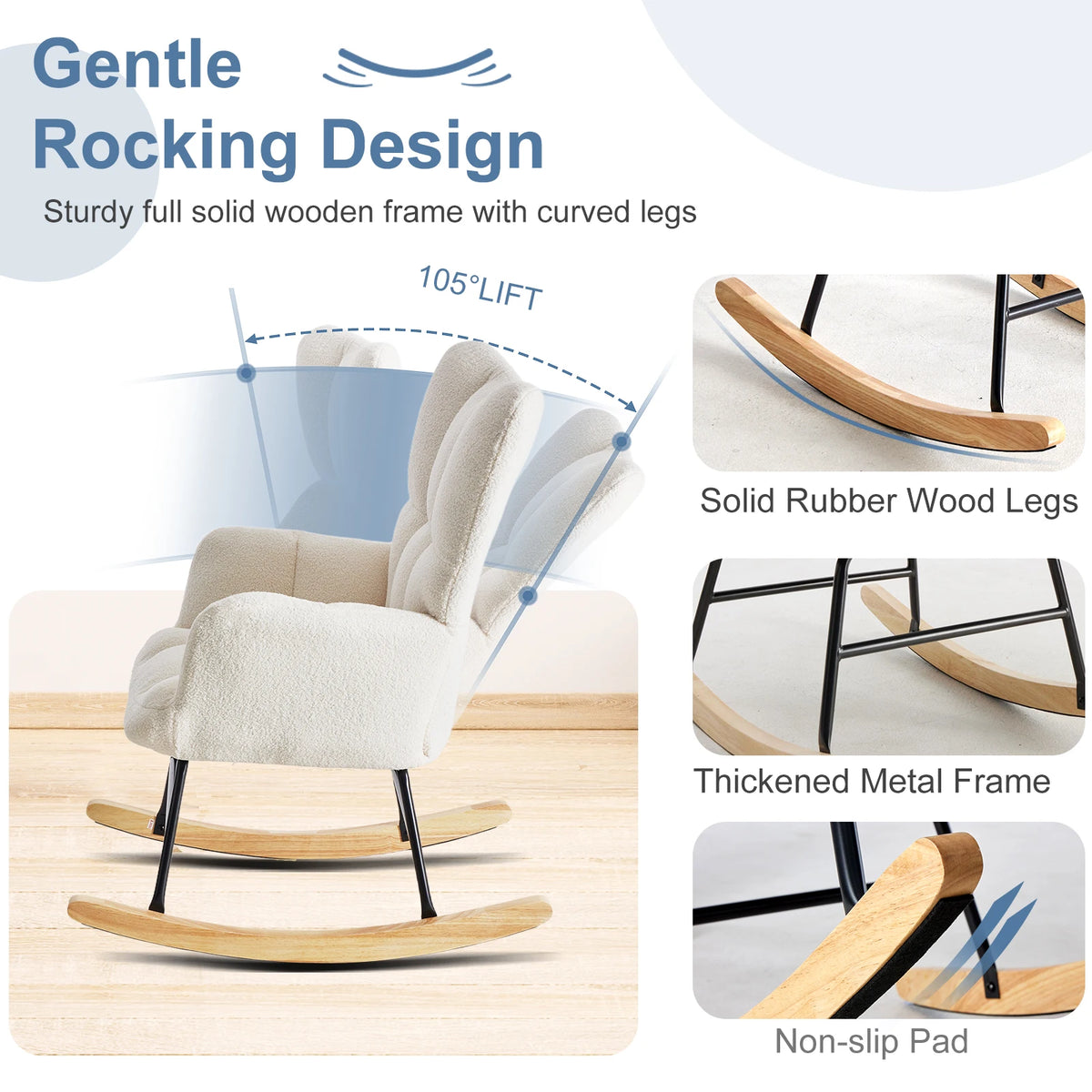 MCQ Teddy Fleece Ergonomic Office Chair Metal Frame Soft Cushion Lumbar Support High Backrest Heavy Capacity For Office