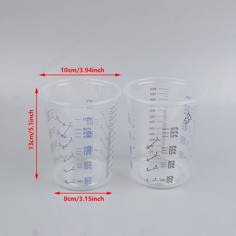 10/50Pcs 600ml Disposable Paint Mixing Calibrated Cup Transparent Graduated Plastic Liquids Measuring Cups