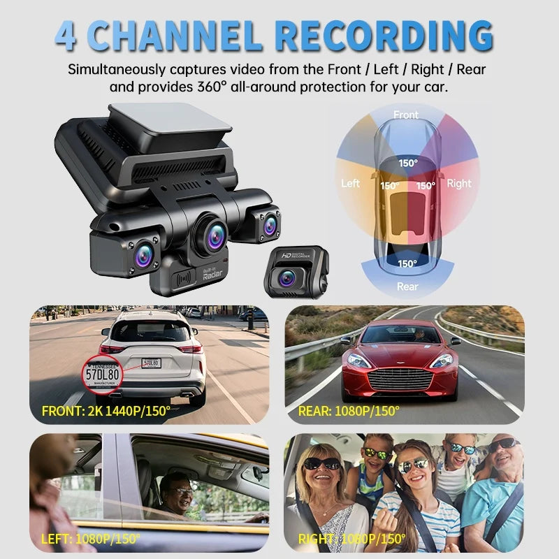 XUOIB 4CH GPS Dash Cam I9pro-wb Front 4K/2K+3*1080P for Car 360 DVR Camera 24H Parking Mode WiFi Video Recorder IR Night Vision