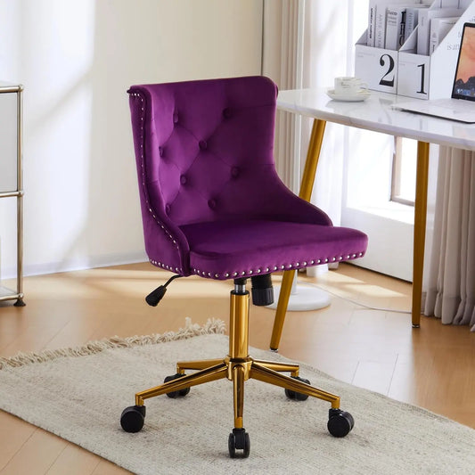 Luxurious Velvet Tufted Armless Office Chair With Wheels