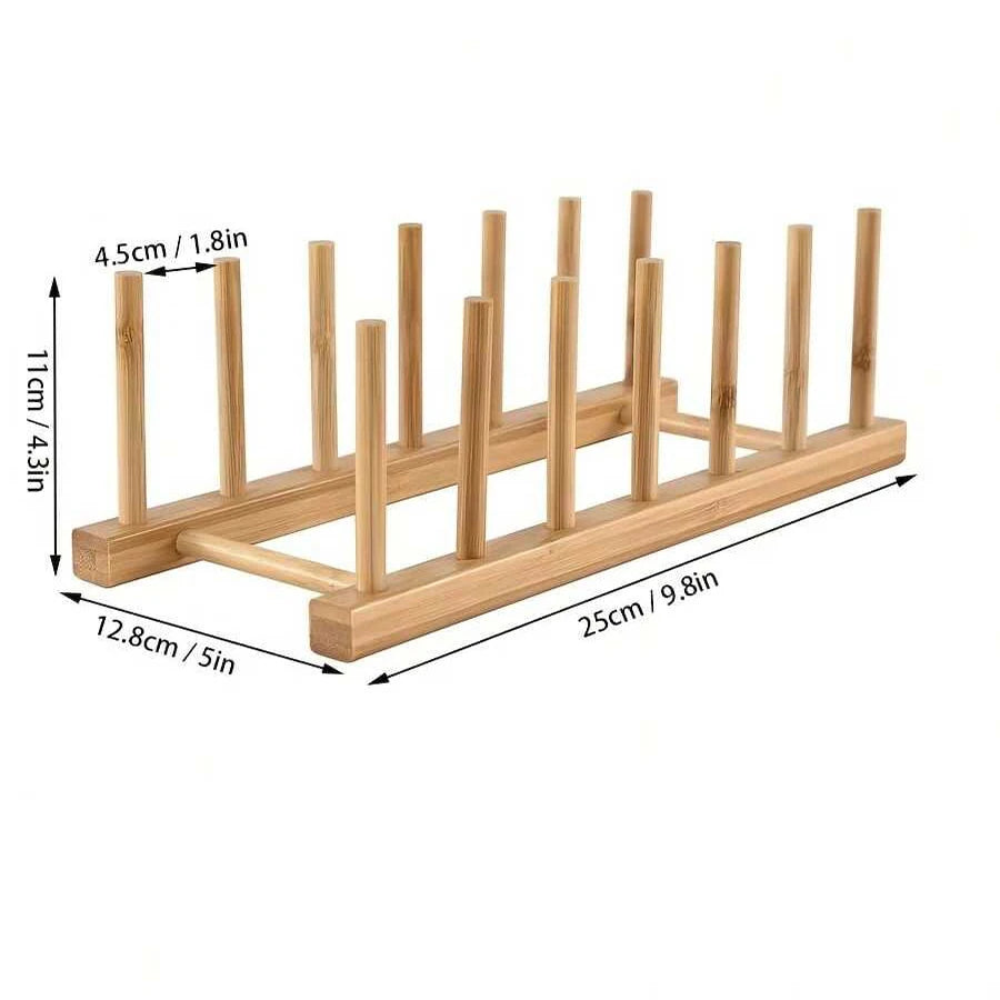 1/2pcs Bamboo Dish Plate Bowl Cup Book Pot Lid Cutting Board Drying Rack Stand Drainer Storage Holder Organizer Kitchen