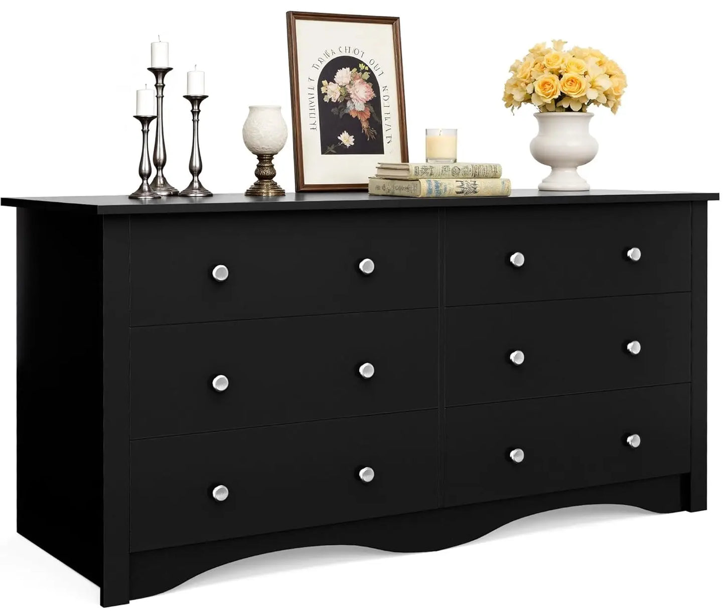 6 Drawer Wood Dresser Wide Storage Tower Modern Bedroom Living Room Hallway Entryway Dark Brown, Customized