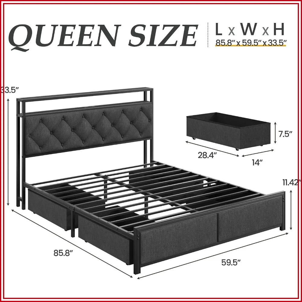 Modern Upholstered Bed Frame With Integrated Led Charging Port