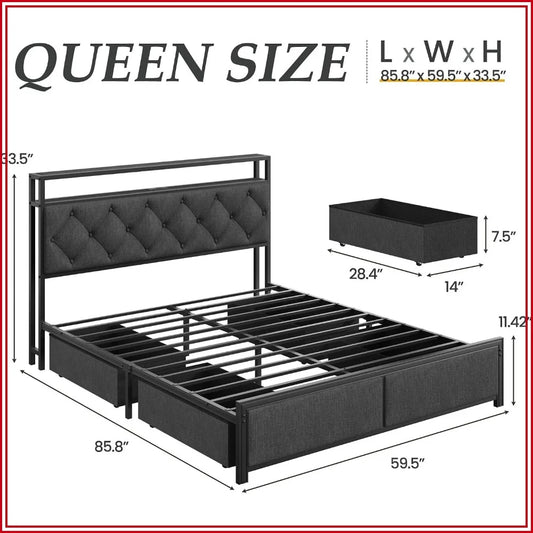Modern Upholstered Bed Frame With Integrated Led Charging Port