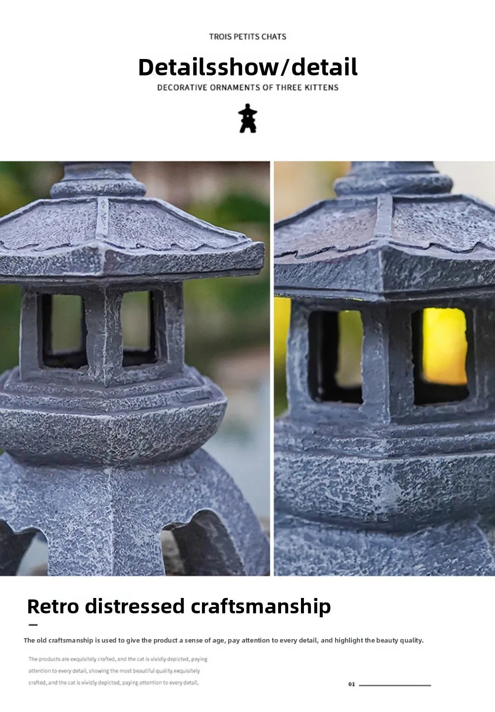 Solar Powered Lamp Garden Accessories Oriental Stone Pagoda Sculpture Zen Palace Lantern Outdoor Light Garden Ornament
