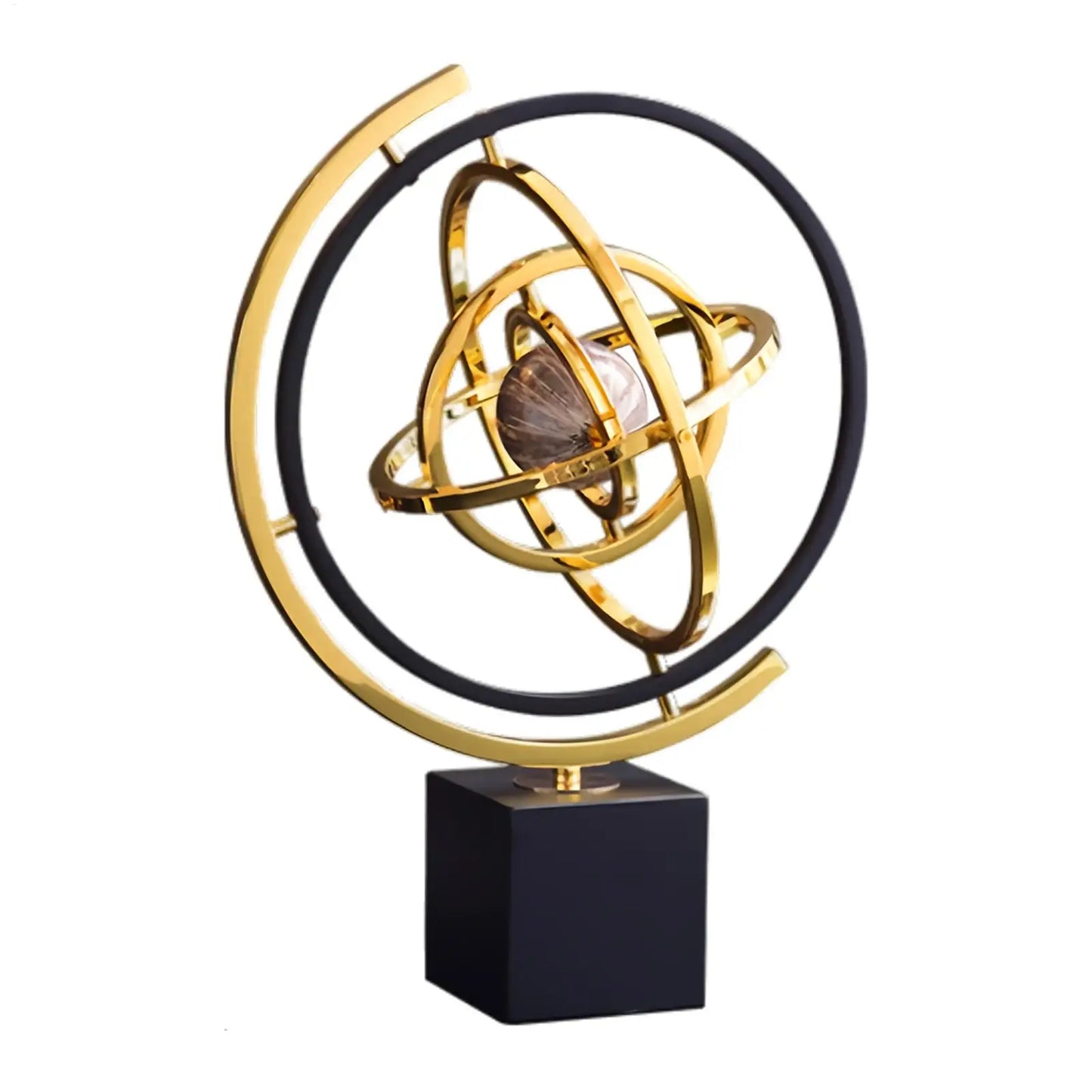 Rotating Metal Globe Sculpture For Modern Home Office Decor