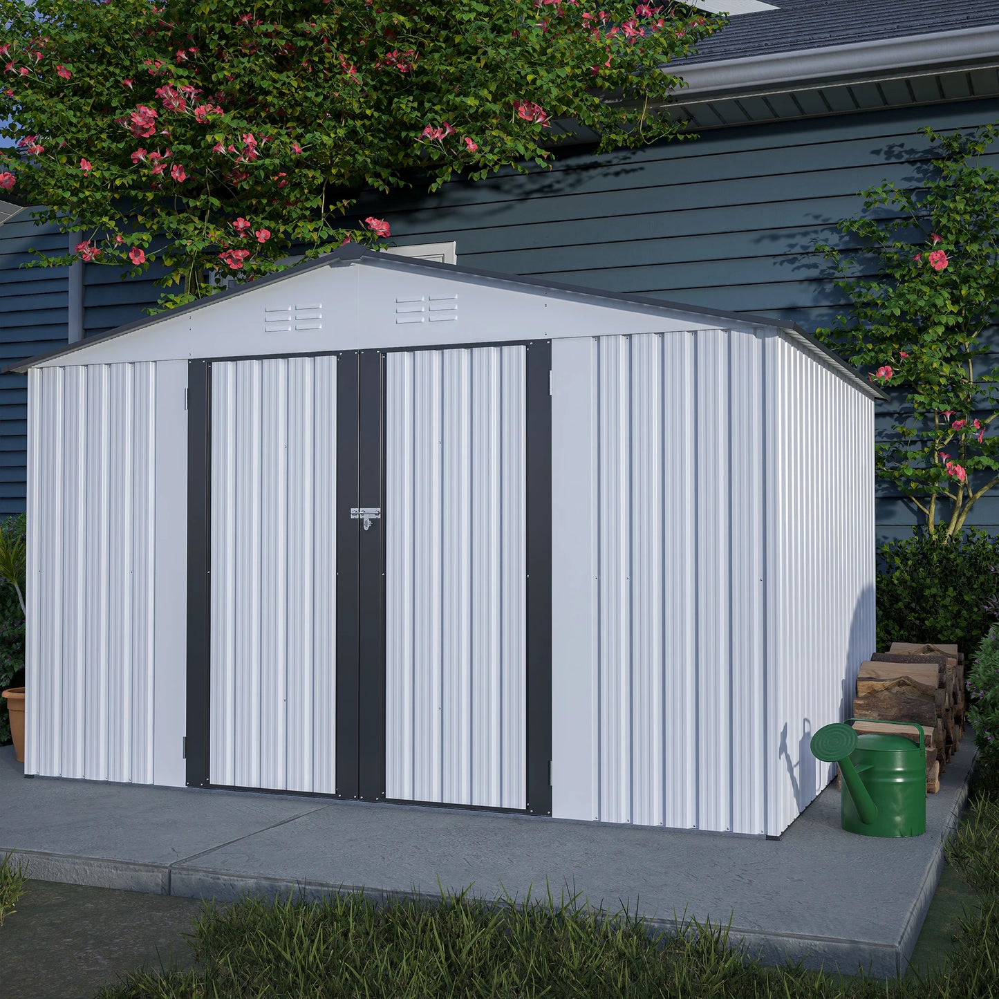 All Weather Metal Storage Shed With Lockable Doors
