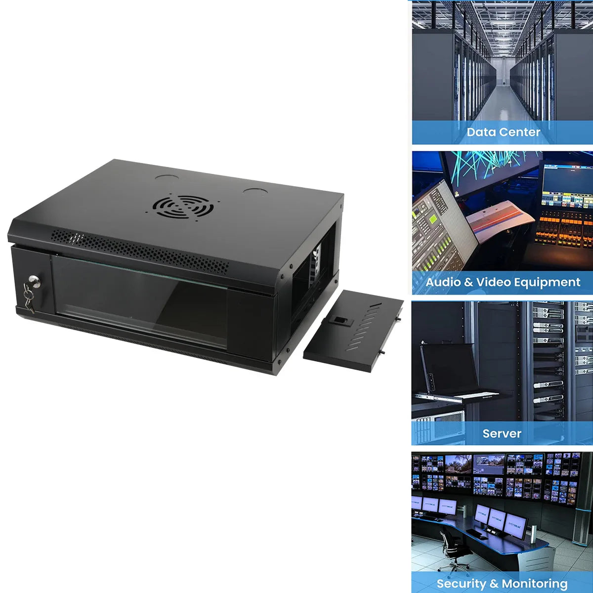Modern 4U Wall Mount Network Server Cabinet Enclosure Rack Panel Black With Lock Door Mount