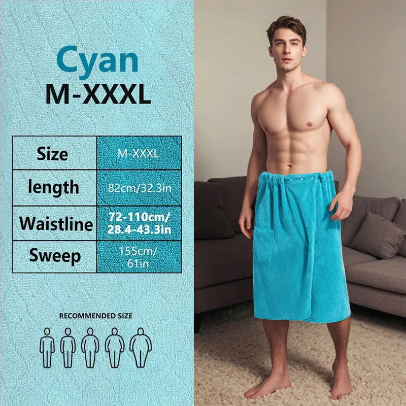 suitable for M-XXXL Men's bath skirt bath towel plus size bath skirt suitable for home, travel, steaming, spa, beach,
