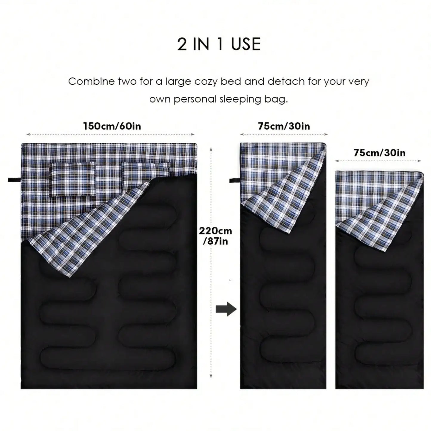 [Camping Sleeping Bag] Double Sleeping Bag For Adults With 2 Pillows 2 Person Sleeping Bags Camping XXL Queen Size Two Person Sleeping Bag For Cold Weather