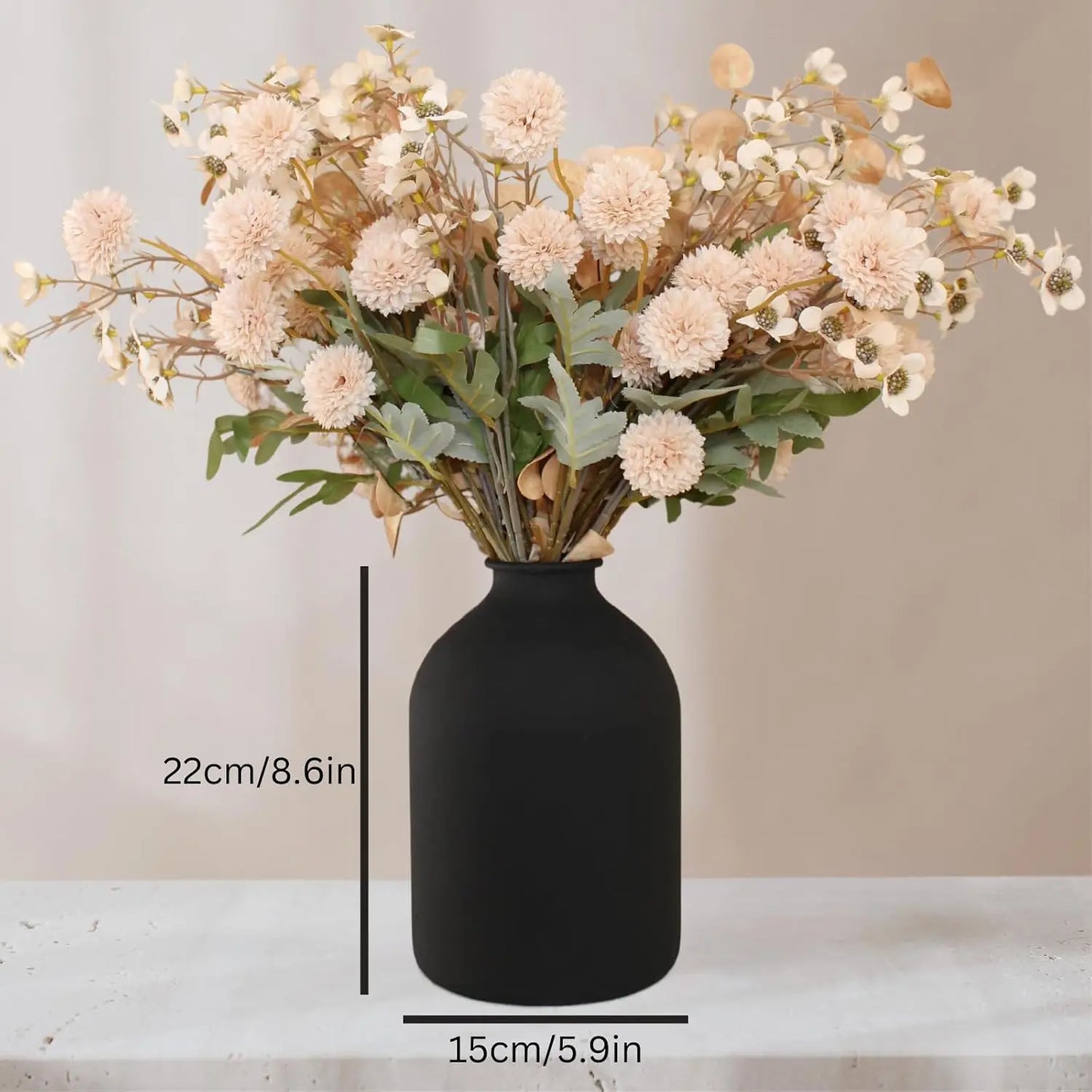 Large Black Vase for Flowers Decor Living Room - 8.6in Tall, Matte Black | Arlo Vase For Dining Coffee Table Centerpieces, Wabi Sabi Decor, Big Decorative Modern Vase