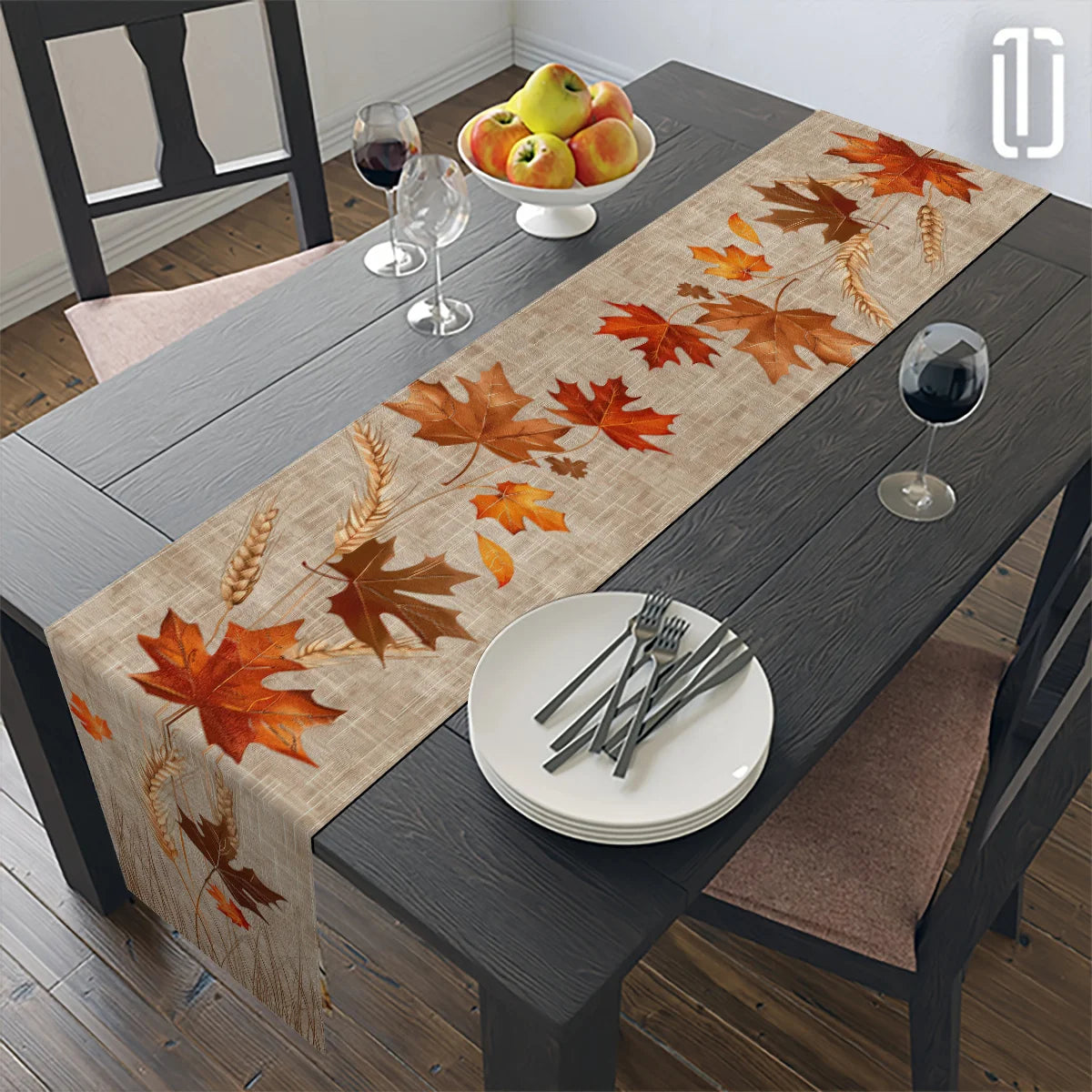 Autumn Pastoral Table Runner Featuring Maple Leaves And Wheat