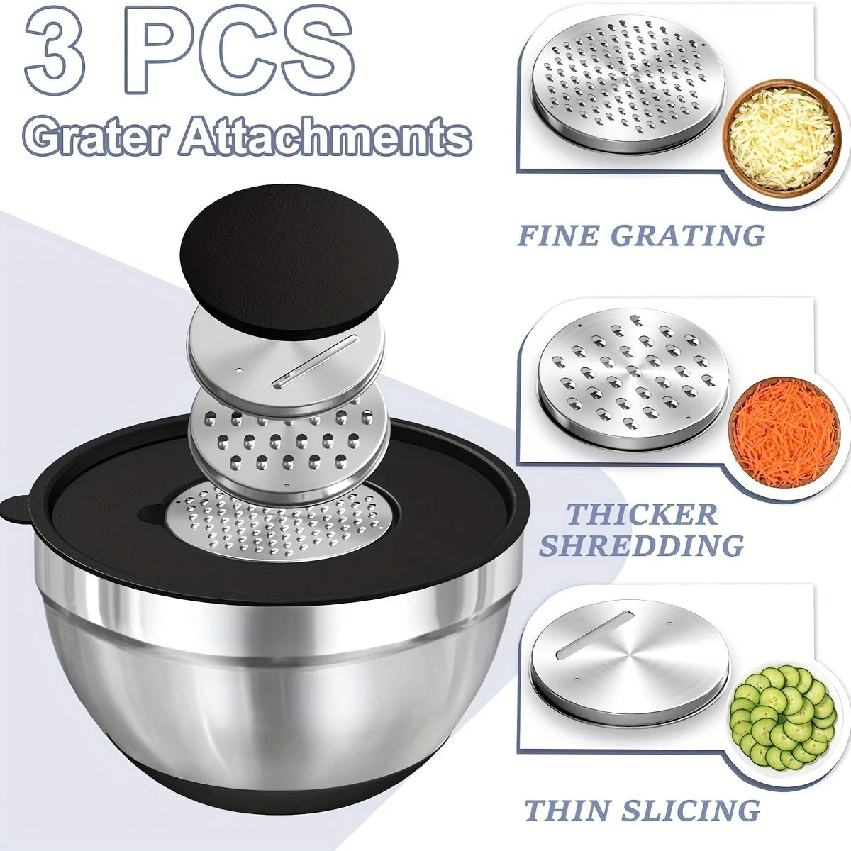 8PCS Stainless Steel Mixing Bowl Set with Airtight Lids Black Kitchen Bowls for Baking and Serving