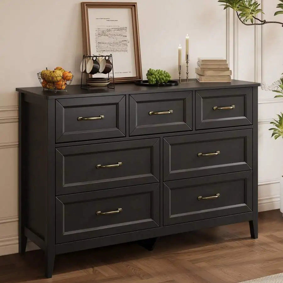 Asofer White Dresser For Bedroom With 7 Drawers, 47" W Chests Of Drawers With Metal Handles, Wood TV StandWith   Anti-Dumping Design And Slide Rails For Living Room, Hallway, Entryway