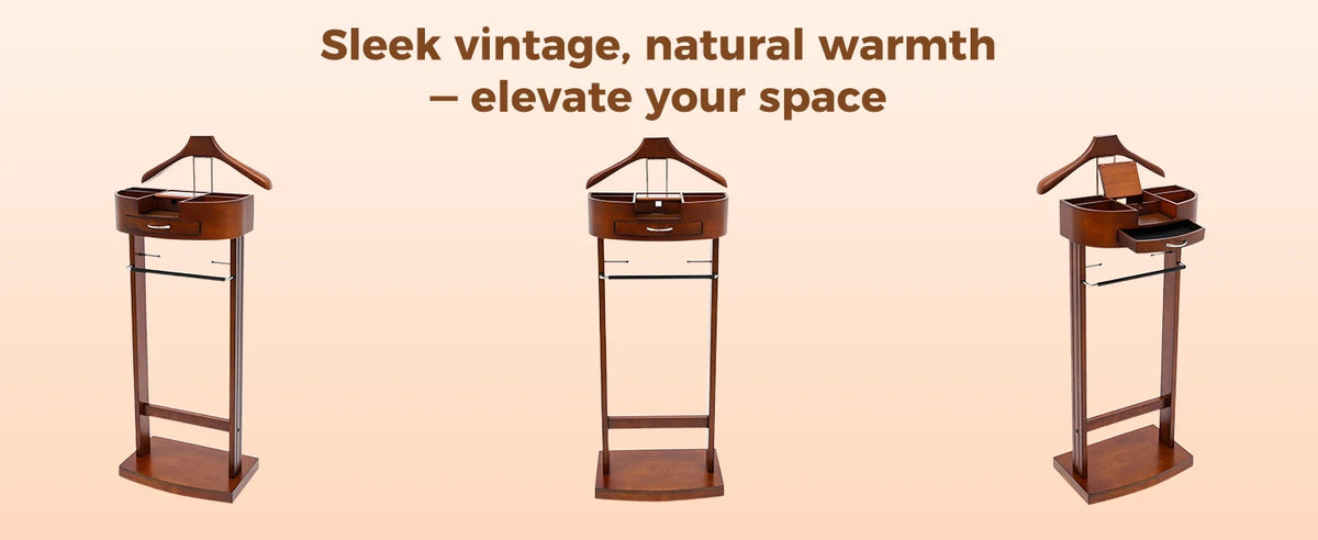 Wood Suit Rack, Freestanding Clothing Valet Stand Clothes Valet Suit Racks Mens Compact Wooden Clothing Valets Stand Rack Organi