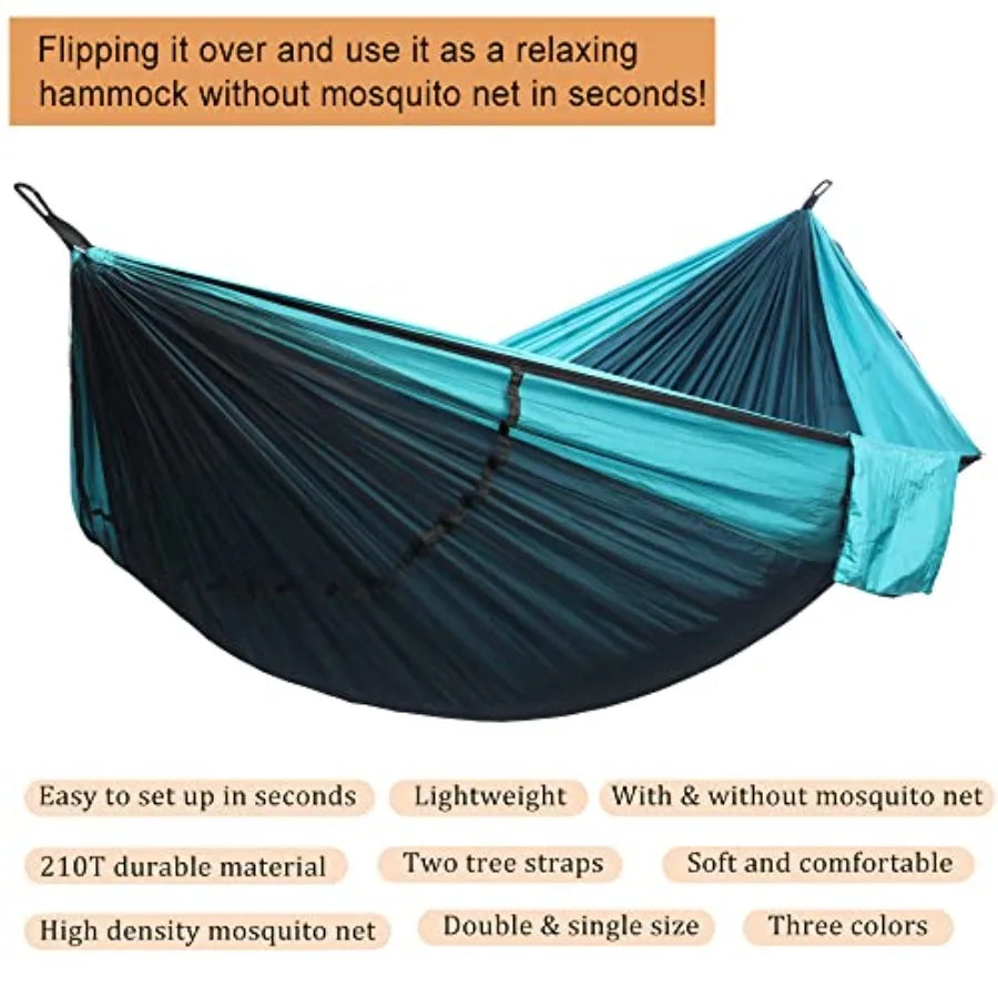 Camping Hammock with Mosquito Net Double Single Lightweight Portable Hammocks with Tree Straps Parachute Hammock for Camping Ba