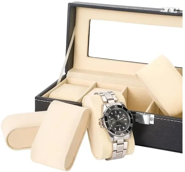 Hot Sale PU Leather Display Storage Collection Organizer Watch Box Case With Glass Top Slot Men Watch Bracket Display Box Gifts