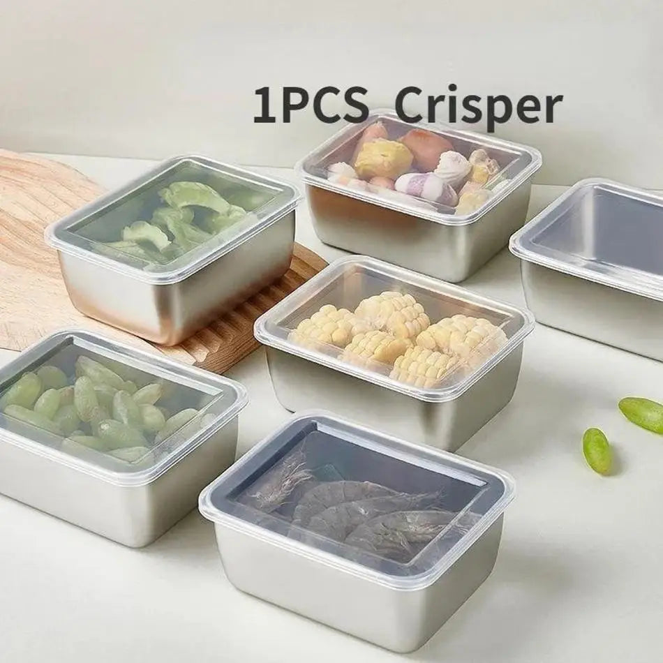 Food Grade Stainless Steel Refrigerator Storage Box Container Ingredients Freezer Storage Household Kitchen Food Sealed Boxs