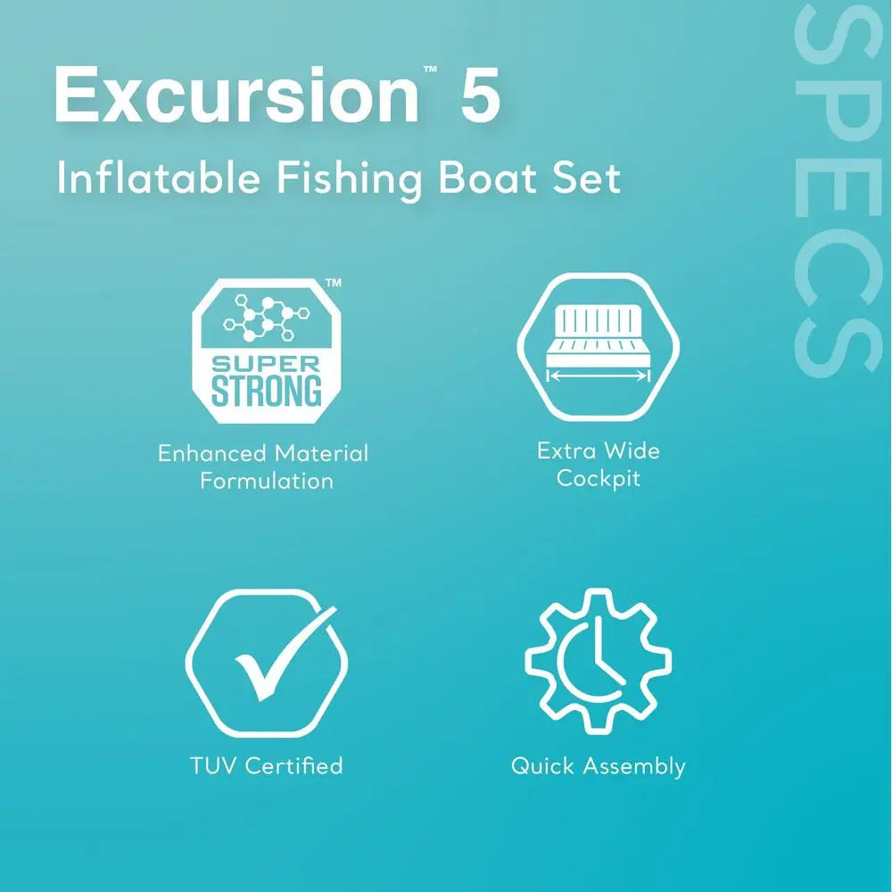 Excursion 5 Person Inflatable Outdoor Fishing Raft Boat Set with 2 Aluminum Oars and Air Pump with a Composite Motor Mount Kit