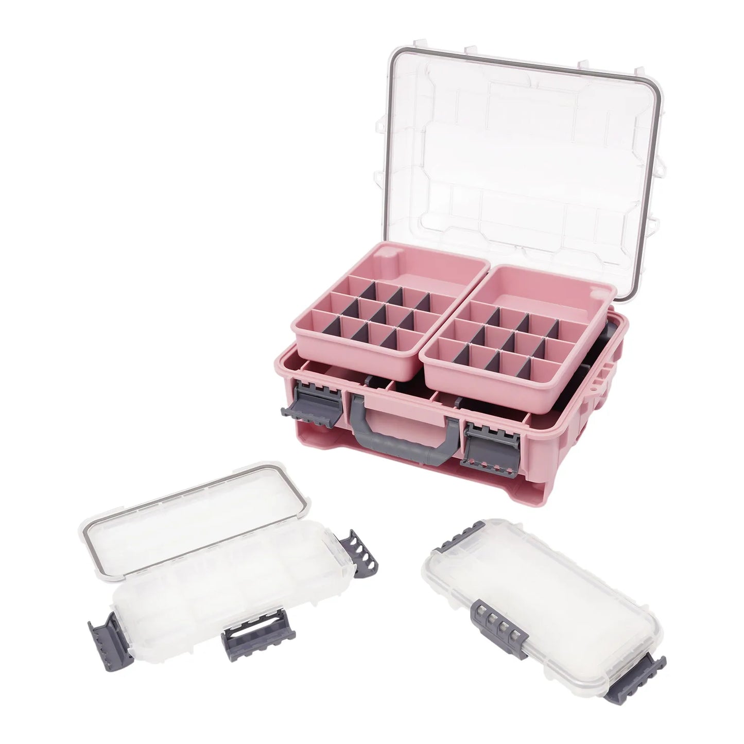 Fishing Tackle Box Small Tackle Storage Box Large Capacity Pink Multi-layer Organizer Removable Slots DIY Tray Portable Lure Bait Hook Line Container Double Lock Secure Thickened PP Waterproof Durable Outdoor Case for Fishing