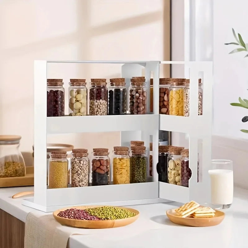 Spice Storage Rack With Swivel 2 Tier Countertop Organizer