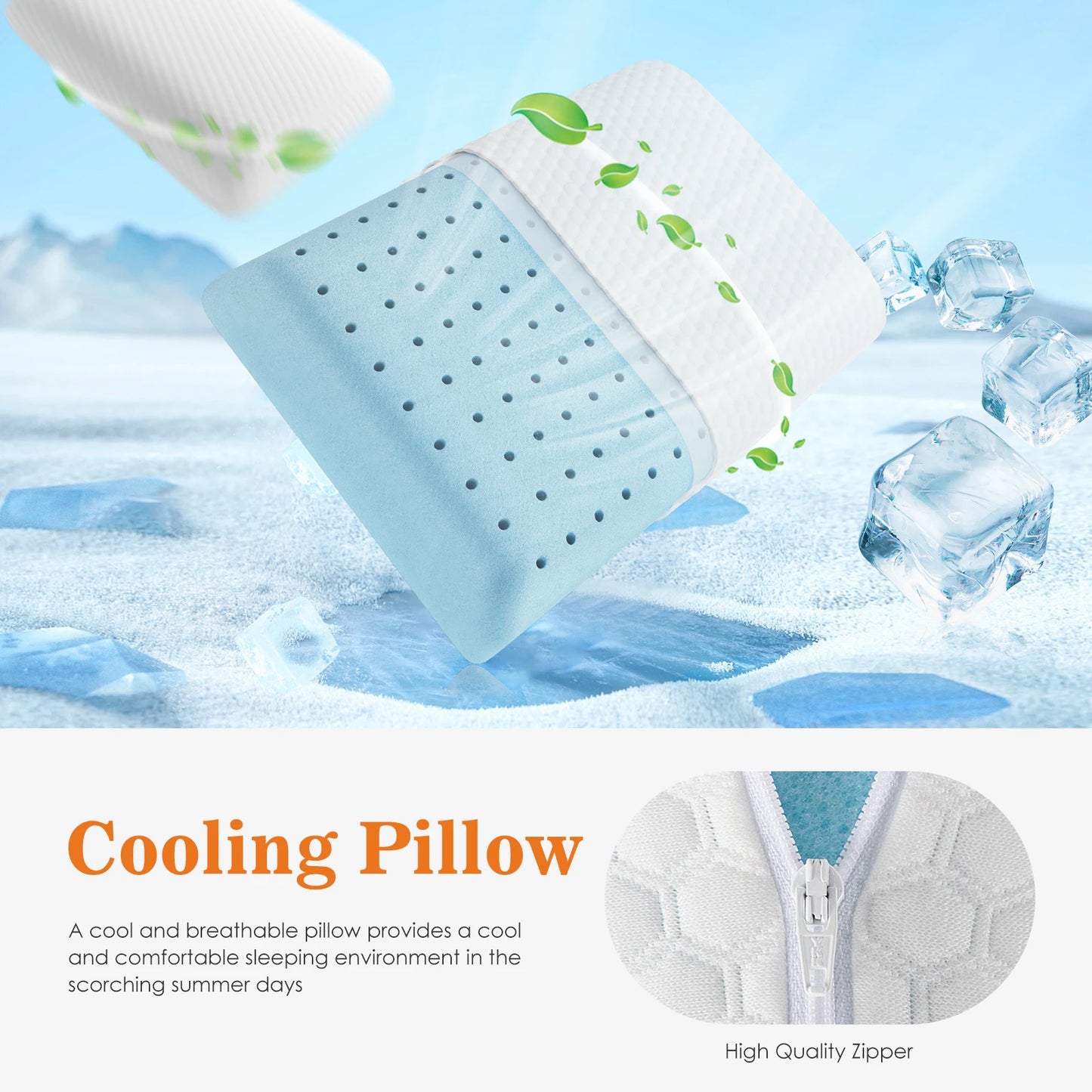 Premium Cooling Memory Foam Pillow With Washable Cover