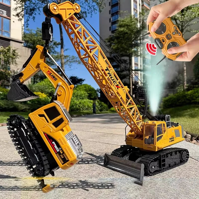 RC Crane Tractor 2.4G 15/13/11/9CH Children Electric Alloy Arm Remote Control Truck Engineering Vehicle Electric Spray Xmas Gift