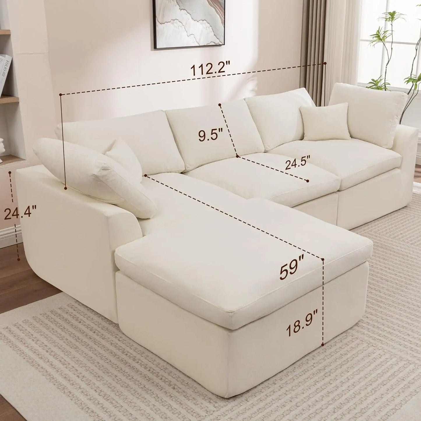 Modern Boneless Modular Cloud Sectional Sofa With Ottoman