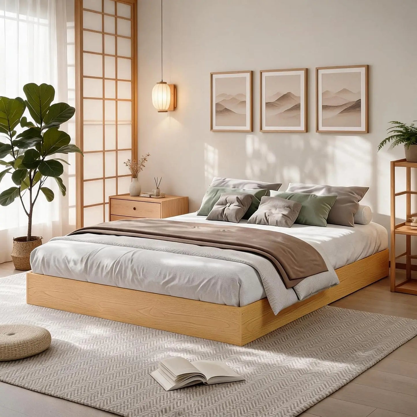 Garvee Living Room Bed Frame Easy Sturdy Assembly Bedroom Frames with Low Profile Design Eco-Friendly Bed Wood Slats Support Home Furniture Without Headboard