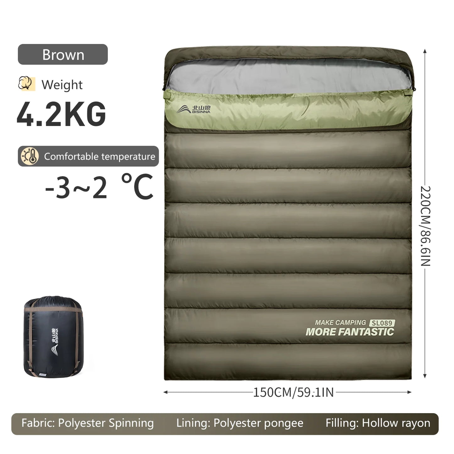 BISINNA 2 Person Camping Sleeping Bag Four Seasons Portable Winter Sleeping Bag for Outdoor Camp Travel Hiking