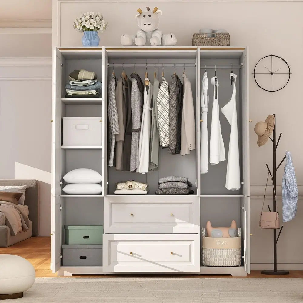 Armoire Wardrobe Closet with Drawers White Wardrobe Closet for Hanging Clothes, Large Wardrobes Storage Closets, Wood Closets C