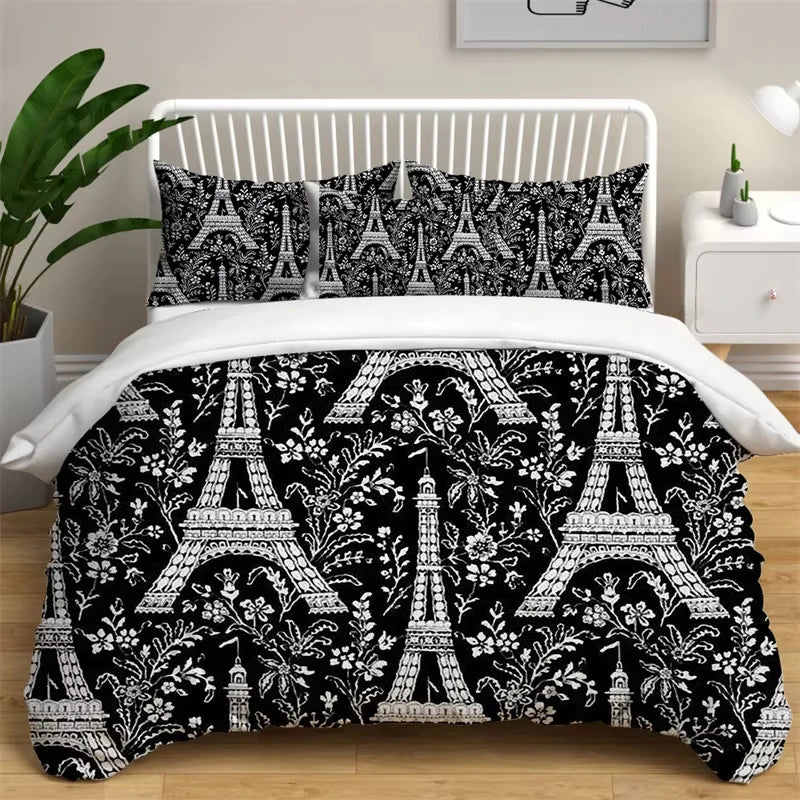 Eiffel Tower Duvet Cover Set Romantic Paris Tower Bedding Set French Style Home Decor Cityscape Quilt Cover King For Girls Boys