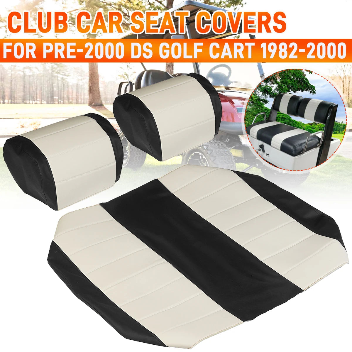 3PCS Golf Cart Seat Covers Front Club Car Seat Covers PU Leather Chair Covers For PRE-2000 DS Golf Cart 1982-2000