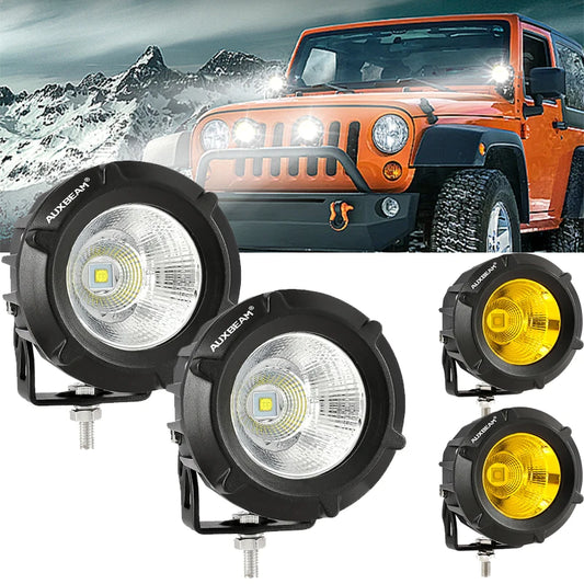 AUXBEAM 1pair 3.5 Inch Round LED Pod Lights 3500K / 6500K Work Lights Combo Beam Driving Lamps for Truck Pickup Offroad