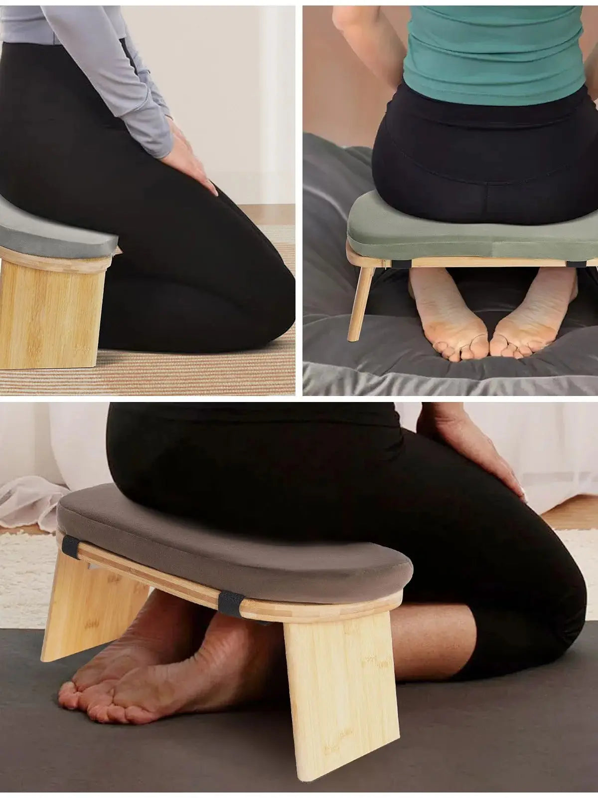 Bymaocar Meditation Bench, Foldable& Ergonomic Meditation Stool, Foldable Kneeling Meditation Bench  Coffee/Gray/Green Color