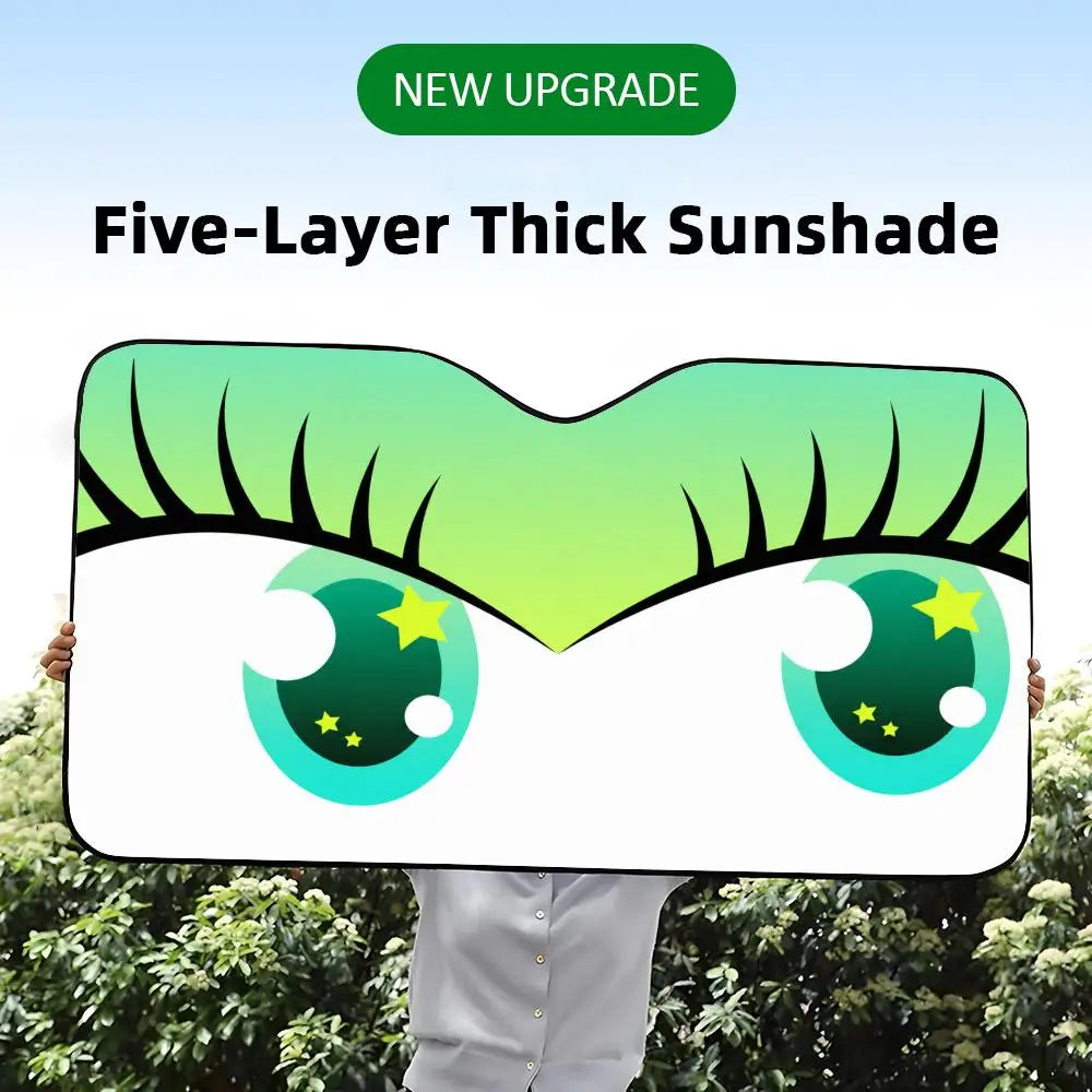 Cartoon Big Eyes Sun Visor Reusable Aluminum Foil UV Protector Heat Car Sunshades Five-Layer Insulation Windshield