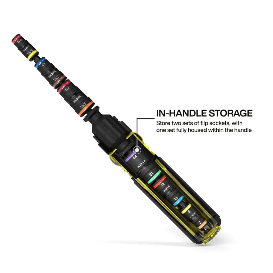 32914HD 14in1 Impact Rated Flip Socket Set, SAE and Metric Sizes, Magnetic Socket Set with 12 Hex Drivers and Bit Holder, Cushio
