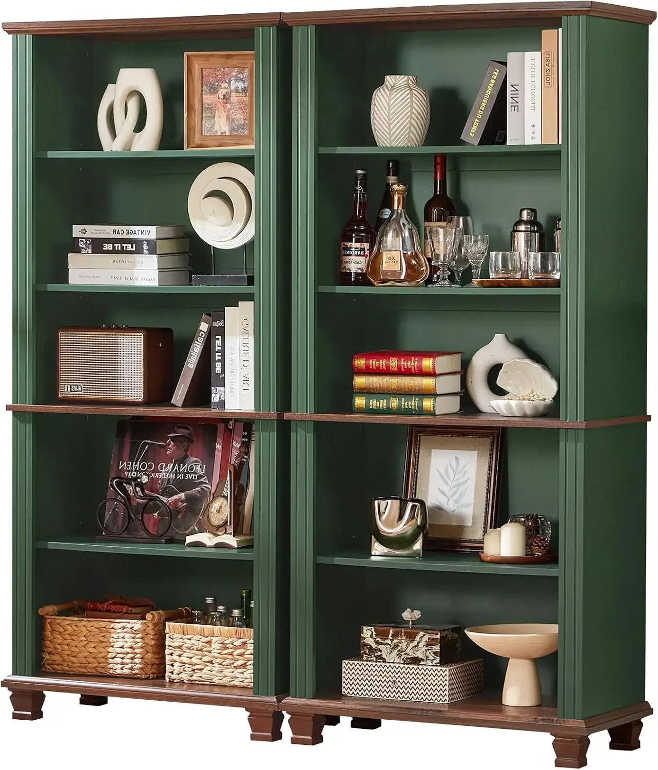 SAVOR LIFE 70" Tall Walnut Bookshelf,5 Tier Wooden Book Shelf with Adjustable Shelves & Wood Legs,Free Standing Farmhouse
