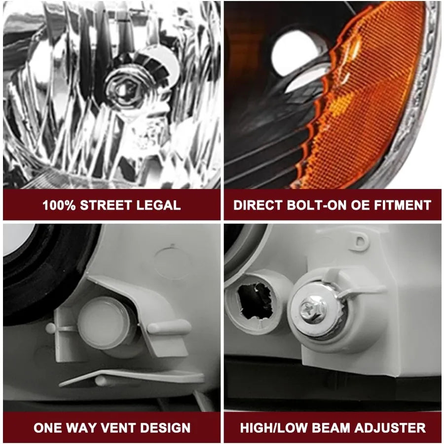 Headlight Assembly for 20032008  Corolla Passenger and Driver Side with Black Housing and Amber Reflector Enhanced Visibility a